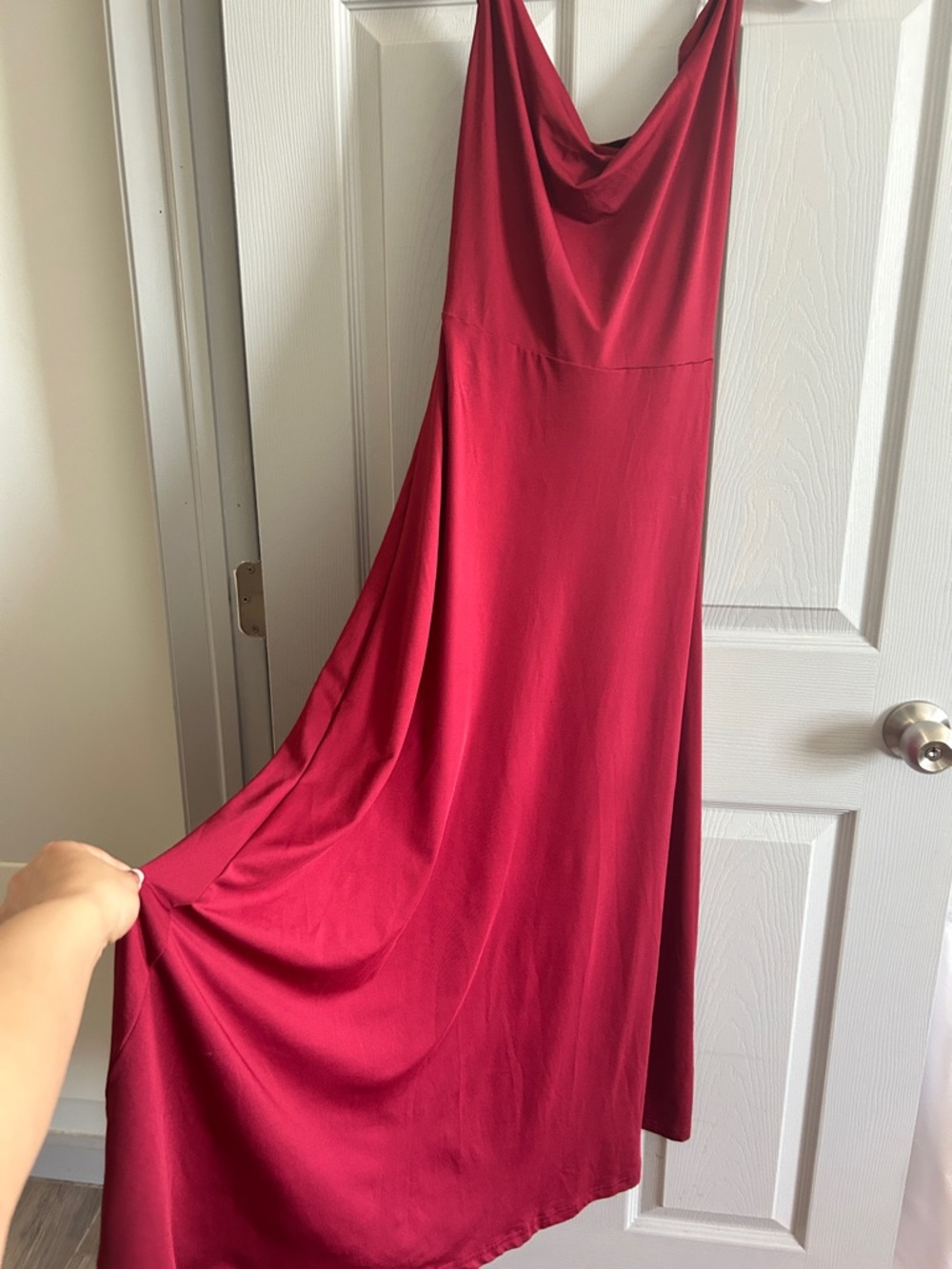 Cider Crimson Cowl-Neck Maxi Dress
